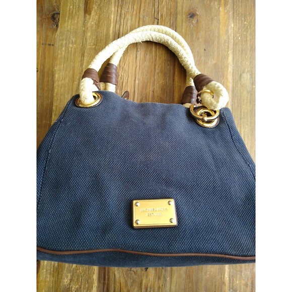 Michael Kors 80s 90s Y2K Designer Nautical Soho Canvas Marina Tote PurseSatchel - Picture 1 of 7